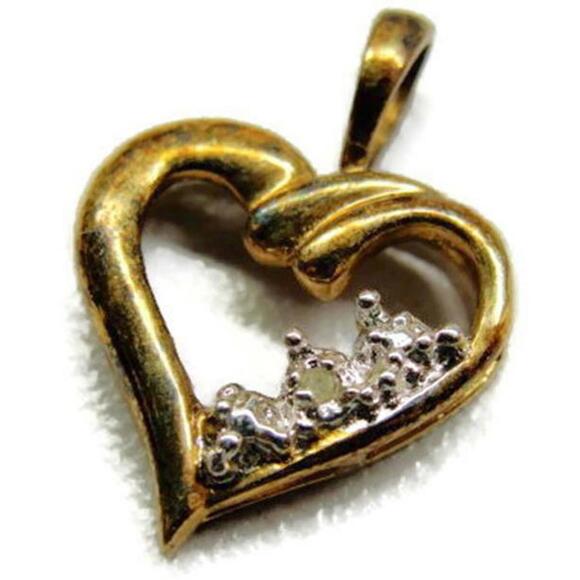 Jewelry - Open Heart Pendant Gold Plated 925 Sterling Silver Diamond Chip